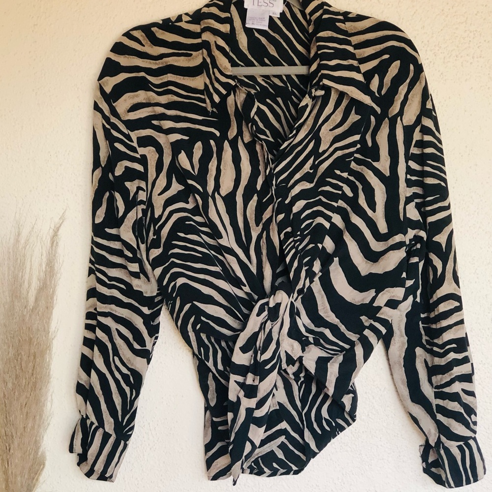 Vintage Zebra Stripe Button Down Blouse